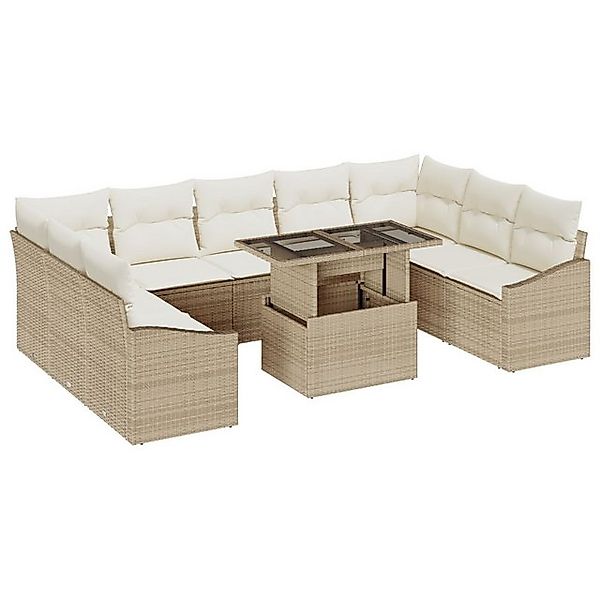 vidaXL Loungesofa 10-teiliges Garten Sofa Set mit Kissen Beige Poly Rattan, günstig online kaufen