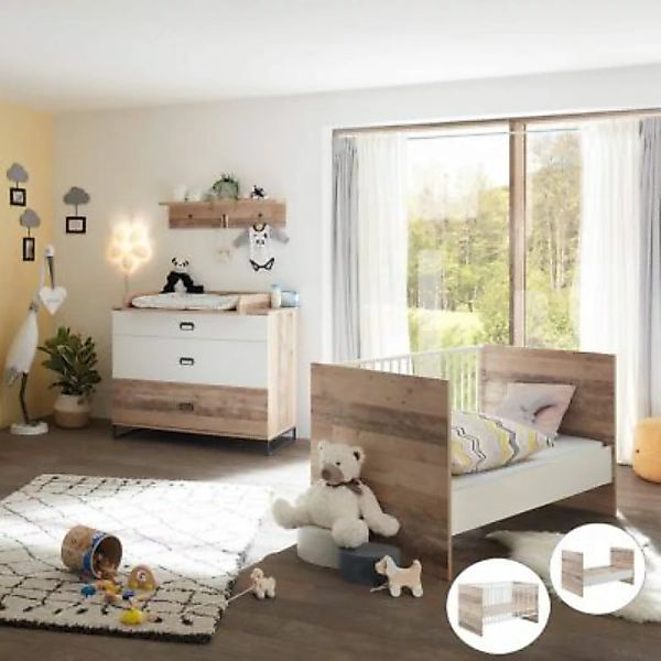 Lomadox Babyzimmer Set mit Umbaufunktion zum Juniorbett ROANNE-78 in Eiche günstig online kaufen