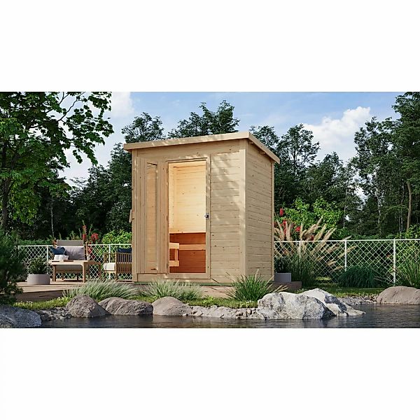 Karibu Saunahaus Arvi 1 Set mit Ofen 9 kW Externe Steuerung Naturbelassen günstig online kaufen