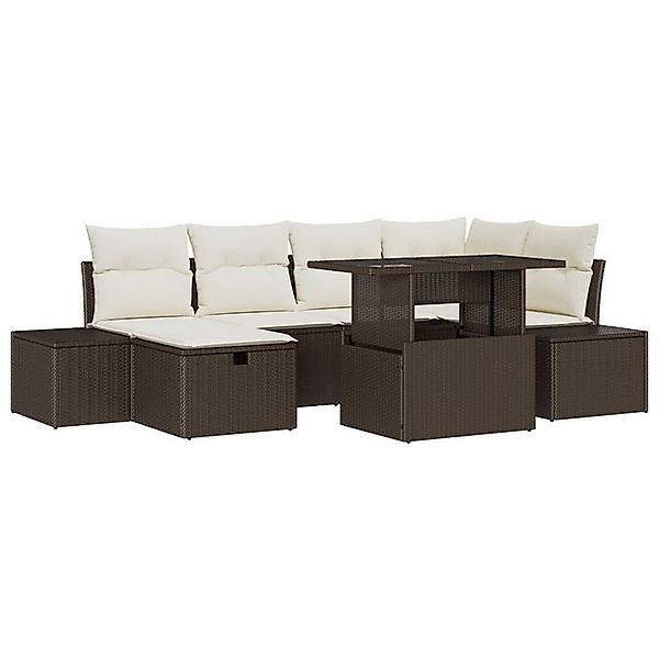 vidaXL Loungesofa 7-teiliges Garten Sofa Set mit Kissen Braun Poly Rattan, günstig online kaufen