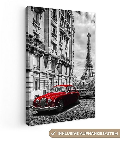 OneMillionCanvasses® Leinwandbild Eiffelturm - Schwarz - Weiß - Auto, Fotod günstig online kaufen