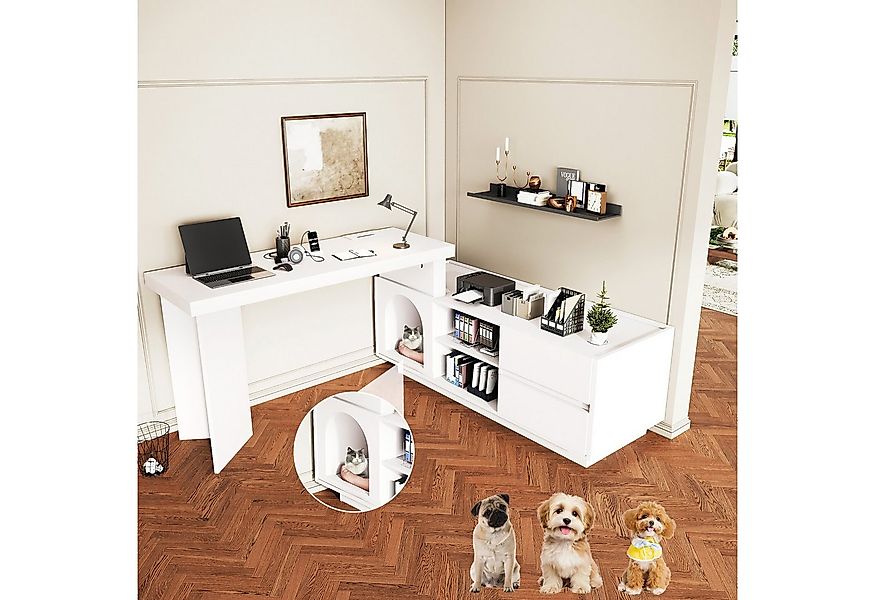 Flieks Schreibtisch Bürotisch Computertisch mit integriertem Tierhaus und 2 günstig online kaufen