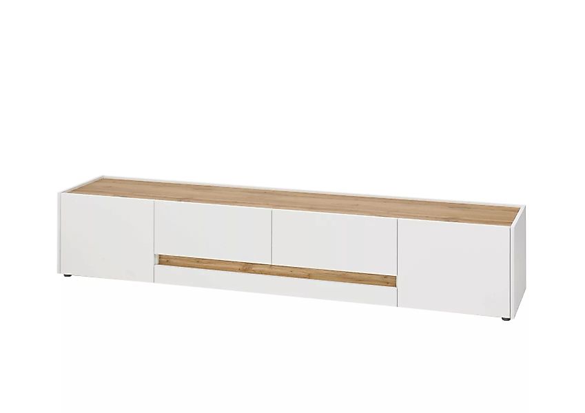 Lowboard 220x40 cm Eiche Weiss 2-türig + 2x Schubkästen BOSTON günstig online kaufen