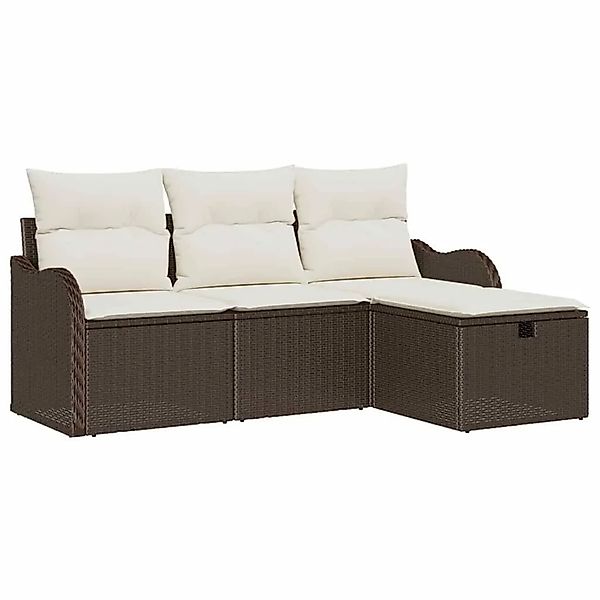 vidaXL Gartensofa-set mit Kissen 4-Tlg Braun und Creme Poly-Rattan 3358947 günstig online kaufen