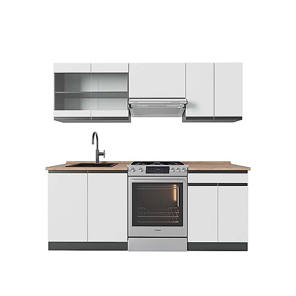 Vicco R-Line Küchenzeile Weiß/Anthrazit 200 cm AP Eiche günstig online kaufen