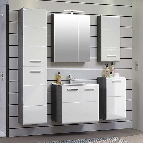 Badset mit Spiegelschrank in modernem Design die Wandmontage (fünfteilig) günstig online kaufen