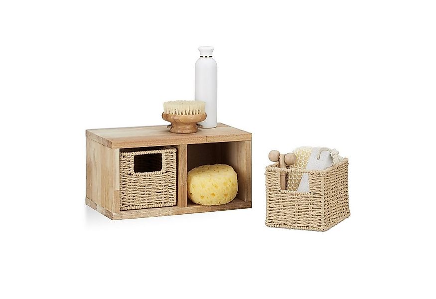 relaxdays Wandregal Walnuss Wandregal mit Körben, 2 günstig online kaufen