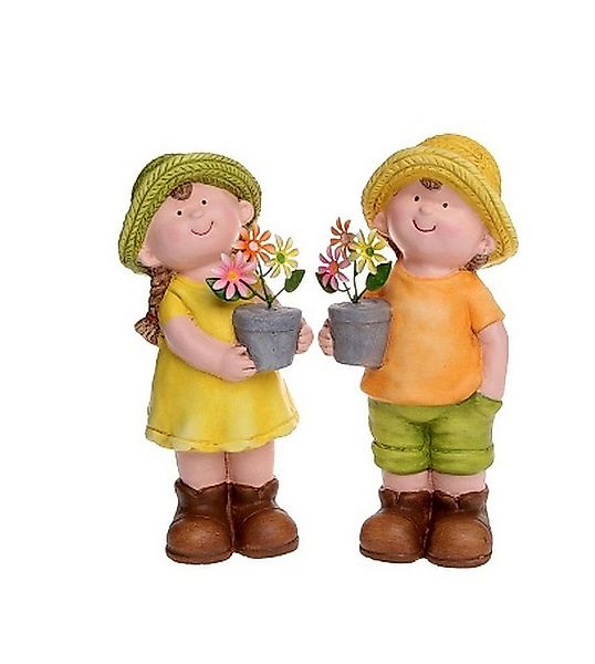 Dragimex Gartenfigur Sommerkinder Gärtnerkinder mit Blumentopf 25 cm 2er SE günstig online kaufen