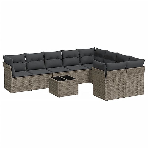vidaXL 10-Tlg Garten-Sofagarnitur mit Kissen Grau Poly Rattan 3218180 günstig online kaufen