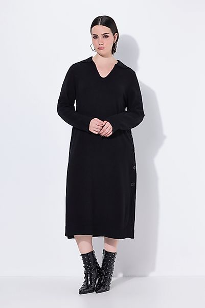 Ulla Popken Maxikleid Midi-Strickkleid Hemdkragen V-Ausschnitt günstig online kaufen