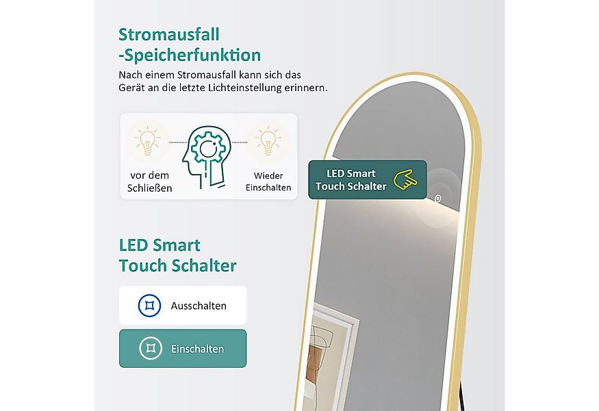 EMKE Standspiegel Bogen Standspiegel Ganzkörperspiegel mit Beleuchtung, 3 L günstig online kaufen