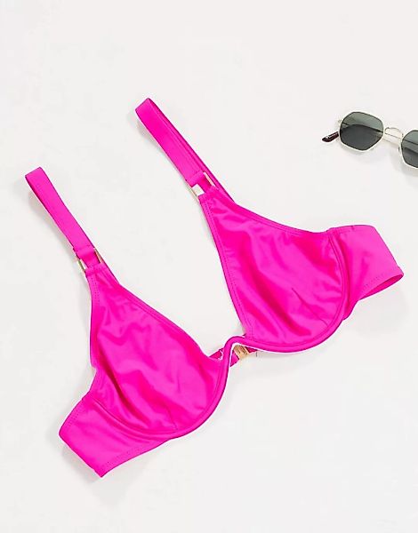 Missguided – Bügel-Bikinioberteil in Rosa mit Metallverzierung günstig online kaufen