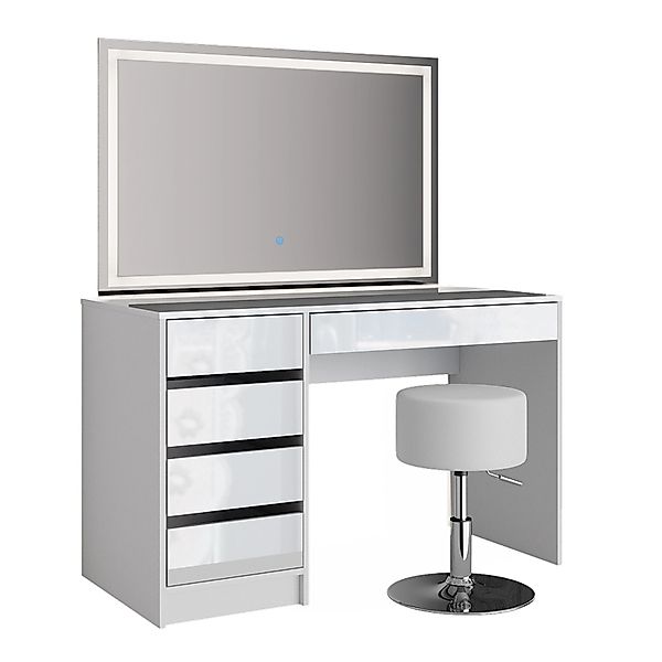 Vicco Schminktisch Sherry Weiß 120 cm mit LED-Spiegel und Hocker günstig online kaufen