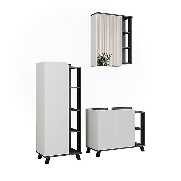 Vicco Badmöbel-Set Karen, Anthrazit/Weiß, 3 Teile, günstig online kaufen