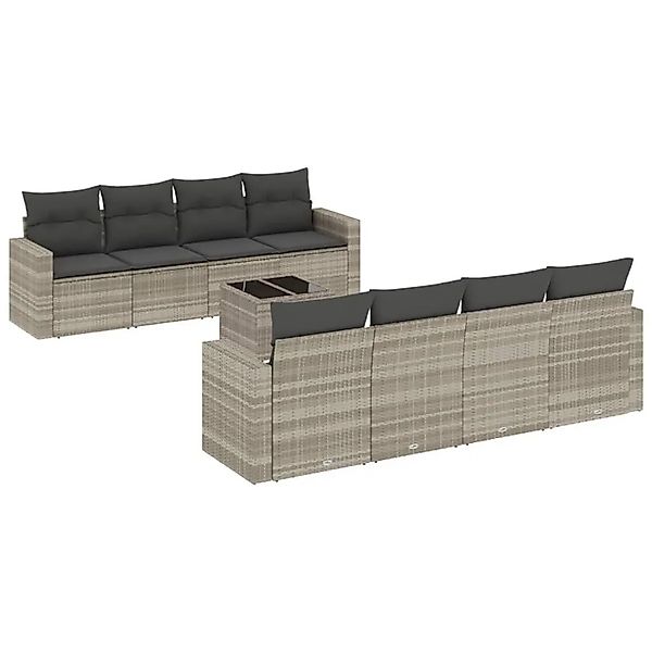 vidaXL 9-Tlg Garten-Sofagarnitur mit Kissen Hellgrau Poly Rattan 3251089 günstig online kaufen