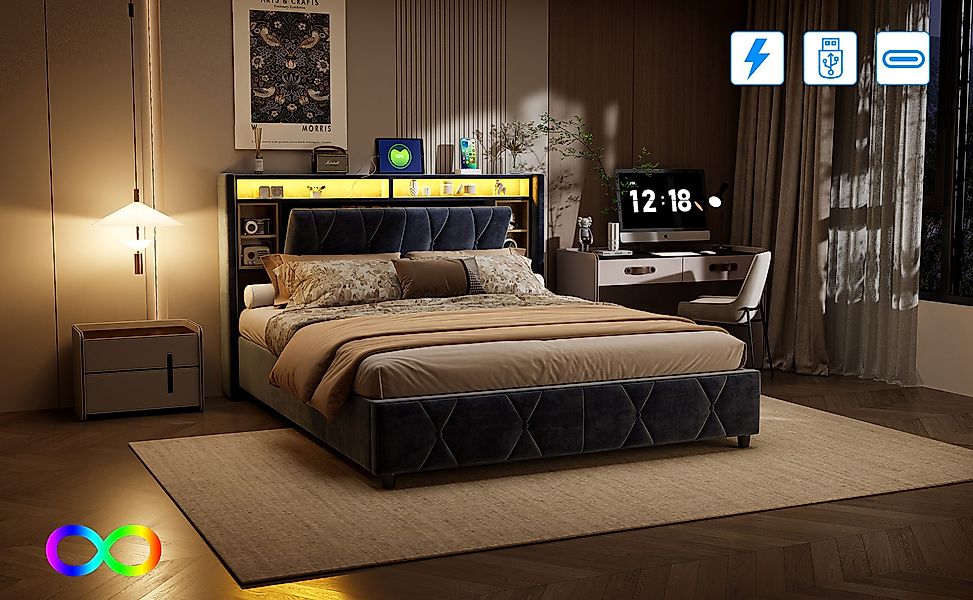 Gdood Polsterbett Doppelbett LED Stauraumbett (1-tlg., günstig online kaufen