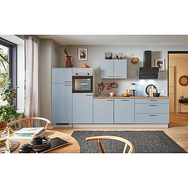 pino Küchenzeile 320 cm Pastellblau Anschlag,inks 2 Geräteschränke günstig online kaufen