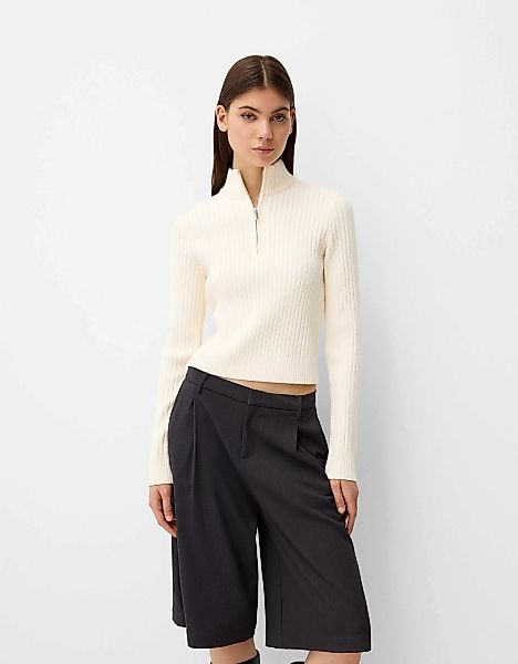 Bershka Pullover Mit Rippenmuster, Stehkragen Und Reißverschluss Damen S Ro günstig online kaufen