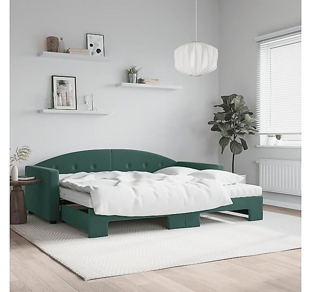vidaXL Bett, Tagesbett Ausziehbar mit Matratzen Dunkelgrün 90x200 cm Samt günstig online kaufen