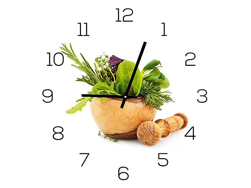 Levandeo® Wanduhr (Wanduhr aus Glas 30x30cm Uhr als Glasbild Küche Kräuter günstig online kaufen