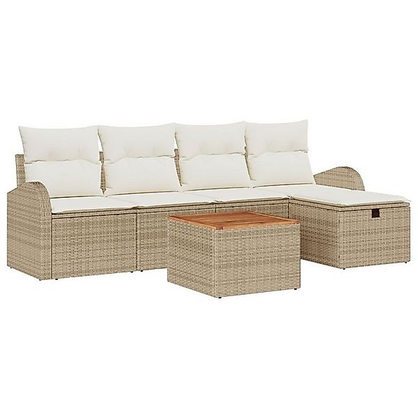 vidaXL Loungesofa 6-teiliges Garten-Sofa-Set mit Kissen Beige Poly Rattan, günstig online kaufen