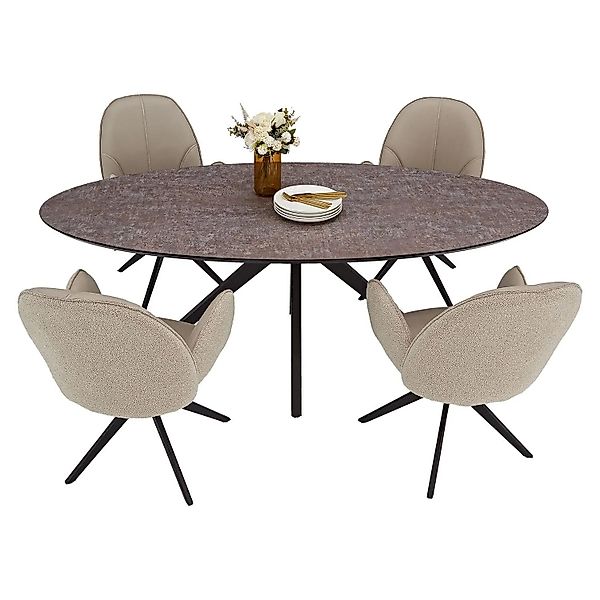 Homestyle4u Essgruppe mit 4 Stühlen Drehbar Beige Esstisch Oval 3009 günstig online kaufen