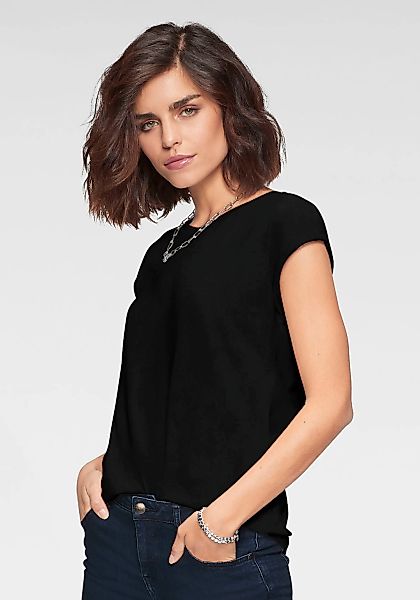 Tamaris T-Shirt Regular Fit, mit überlappenden Schultern, Kurzarm mit Aufsc günstig online kaufen