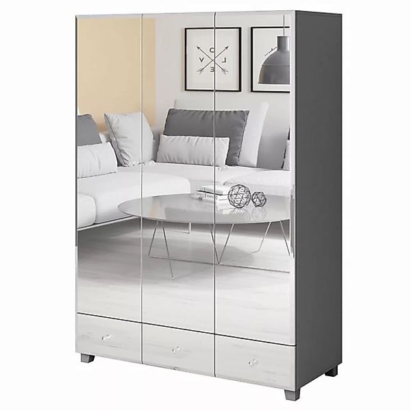 Schlafzimmer Kleiderschrank mit Spiegel Fronten BUCCERI-83 grau, 3-türig mi günstig online kaufen