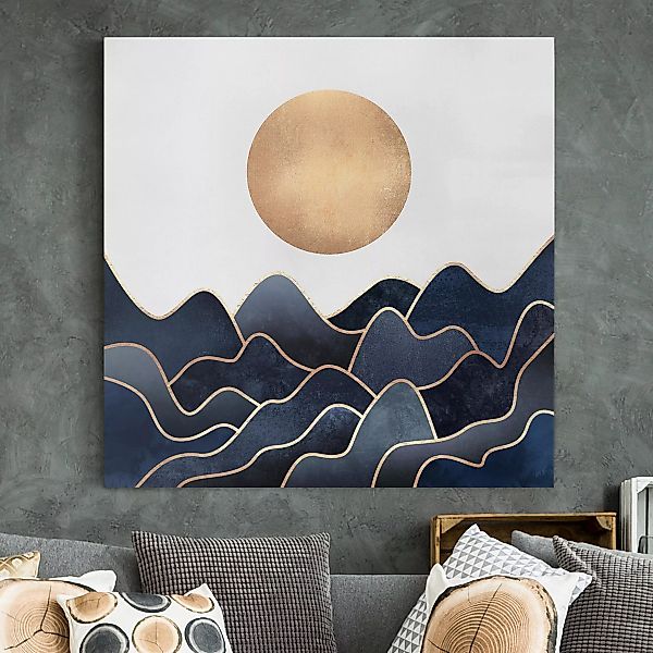 Leinwandbild - Quadrat Goldene Sonne blaue Wellen günstig online kaufen