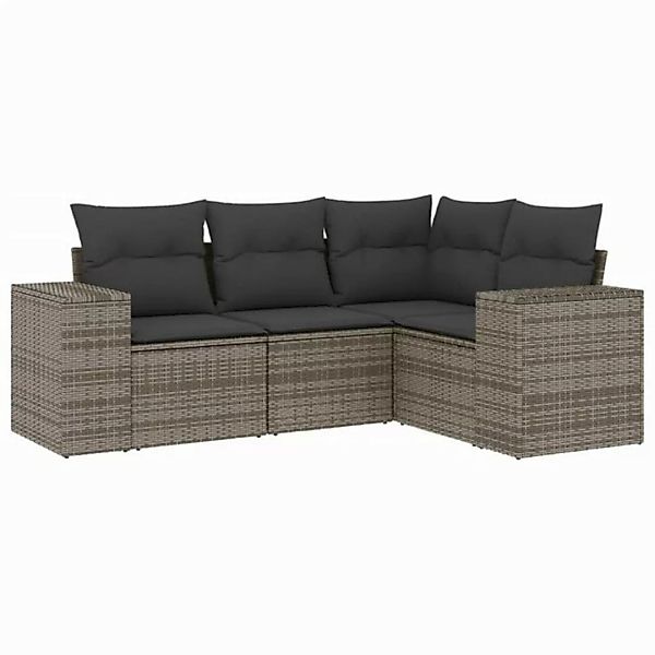 vidaXL Sofaelement 4-tlg. Garten-Sofagarnitur mit Kissen Grau Poly Rattan ( günstig online kaufen