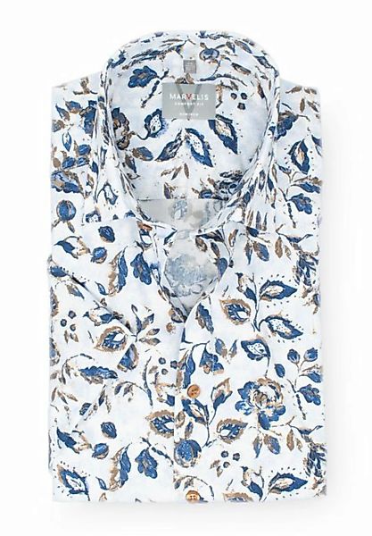 MARVELIS Kurzarmhemd Kurzarmhemd - Comfort Fit - Florales Muster - Bleu günstig online kaufen