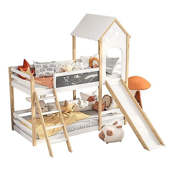 FUROKOY Etagenbett 90x200cm Etagenbett Hausbett mit Leiter Fallschutz Kinde günstig online kaufen