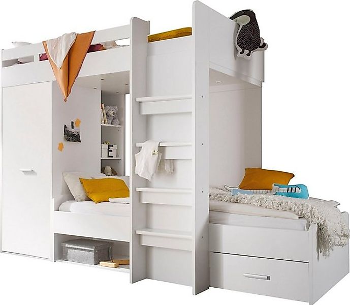 Begabino Hochbett MAXI mit 2 Liegeflächen, Kleiderschrank und Regalen günstig online kaufen