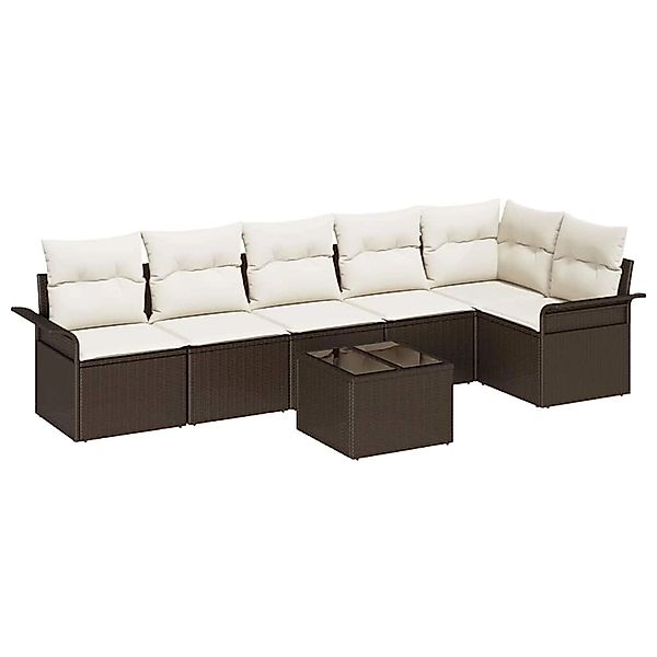 vidaXL Garten-Sofa-Set mit Kissen 7-Tlg Braun Poly Rattan 3345388 günstig online kaufen