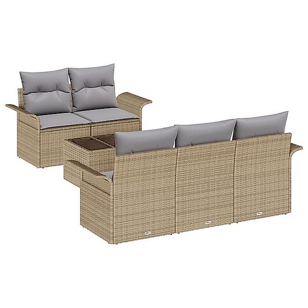 vidaXL Loungesofa 6-teiliges Garten Sofa Set mit Kissen Beige Poly Rattan, günstig online kaufen