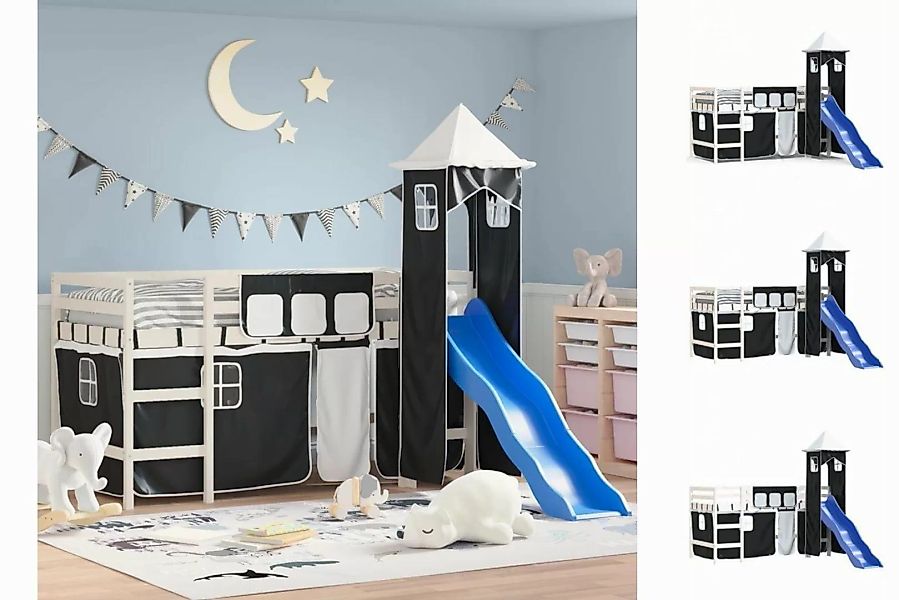 vidaXL Kinderbett Kinderhochbett mit Turm Weiß Schwarz 80x200 cm Kiefernhol günstig online kaufen