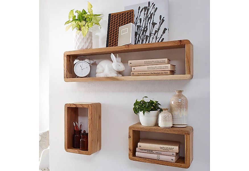 FINEBUY Wandregal SuVa2477_1 3er Set e Massivholz Holzregal Landhaus Wandbo günstig online kaufen