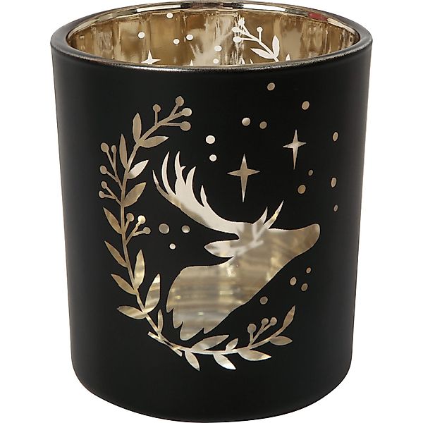 Teelicht-Glas Hirsch Schwarz Ø 7 cm x 8 cm 4-fach sortiert günstig online kaufen
