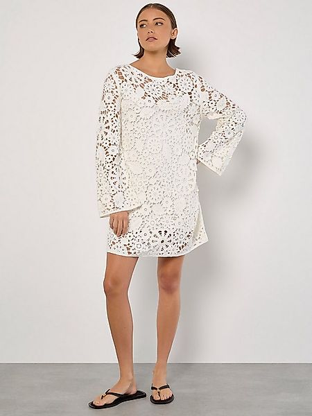 Apricot Minikleid Floral gehäkeltes Etuikleid mit Trompetenarmen günstig online kaufen