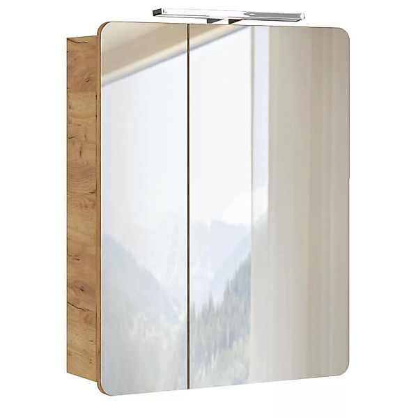 Spiegelschrank 60 cm mit LED Beleuchtung LUTON-56 Wotan Eiche Nb. Nb. B/H/T günstig online kaufen