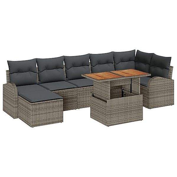 vidaXL Loungesofa 8-teiliges Gartenset mit Kissen Grau Poly Rattan, 8 Teile günstig online kaufen