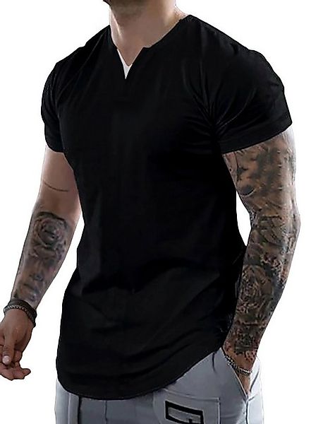 JMIERR Kurzarmshirt T-shirt Herren Tops Sommer lässig V-Ausschnitt Baumwoll günstig online kaufen