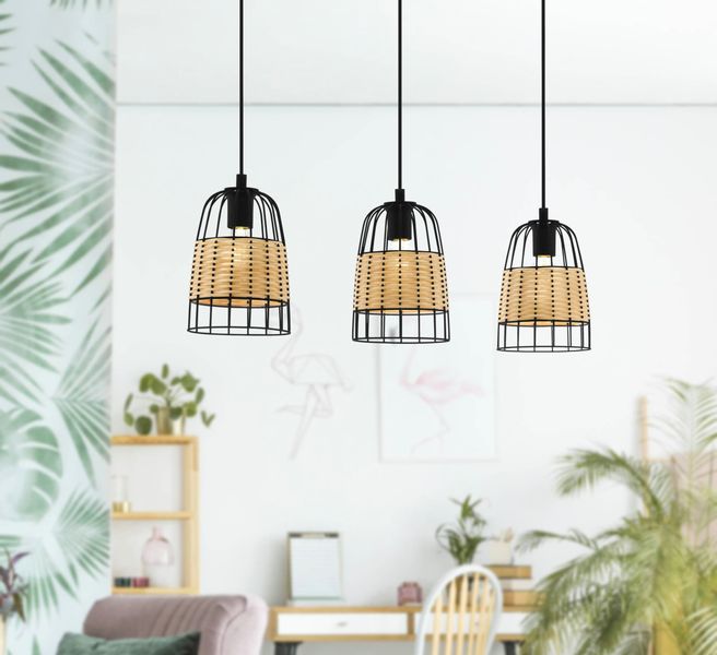 EGLO Hängeleuchte ANWICK Hängelampe, Stahl, Rattan, günstig online kaufen