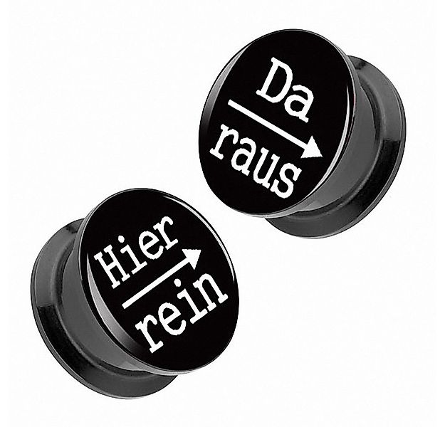 Taffstyle Plug 1 Paar Bild Motiv Ohr Tunnel Piercing Spruch - Hier rein, Da günstig online kaufen