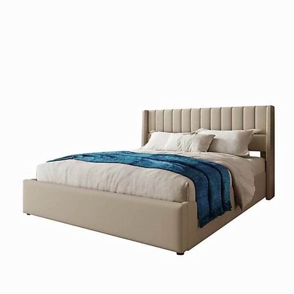 OKWISH Polsterbett Stauraumbett Doppelbett (180x200cm Beige Leinen ohne Mat günstig online kaufen