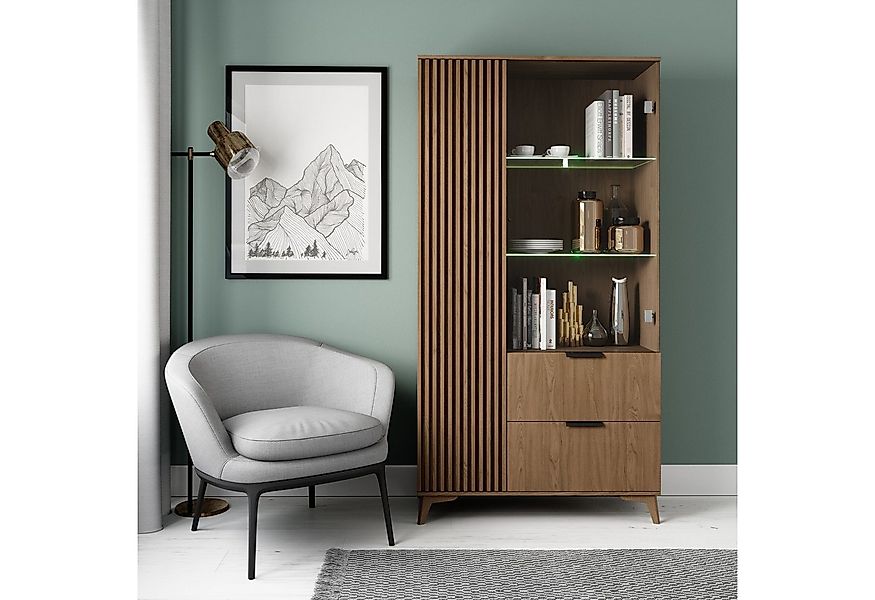 MOEBLO Vitrine Entia (Schrank Glasvitrine Einlegeböden Dekoration, Eiche ar günstig online kaufen