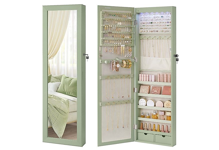 SONGMICS Schmuckschrank Spiegelschrank Wandspiegel Schmuck-Organizer mit LE günstig online kaufen
