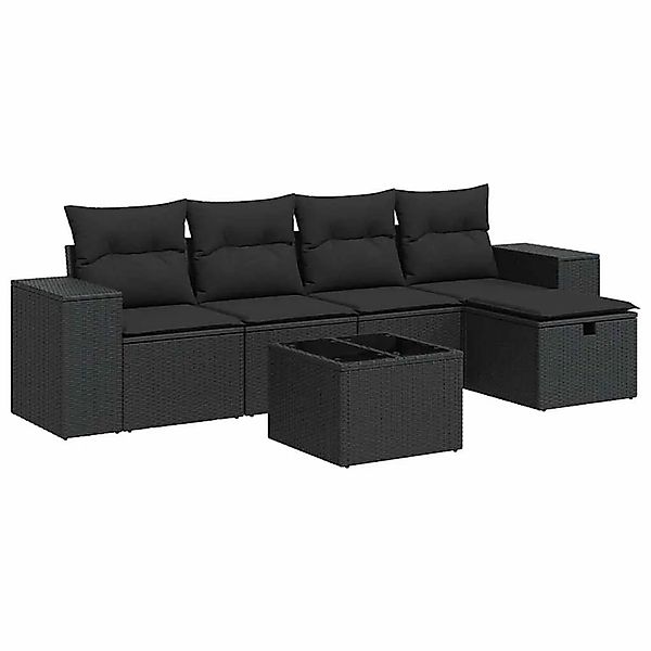 vidaXL 6-Tlg Garten-Sofagarnitur mit Kissen Schwarz Poly Rattan 3325671 günstig online kaufen