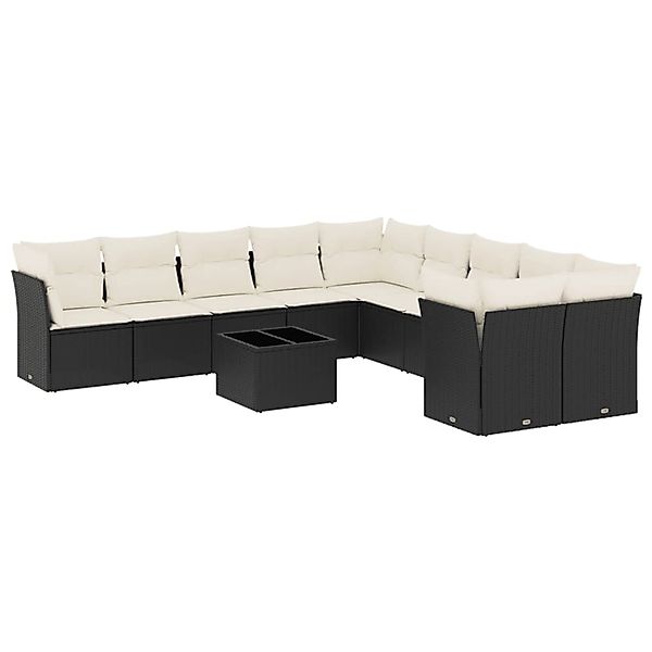 vidaXL 11-Tlg Garten-Sofagarnitur mit Kissen Schwarz Poly Rattan 3218246 günstig online kaufen