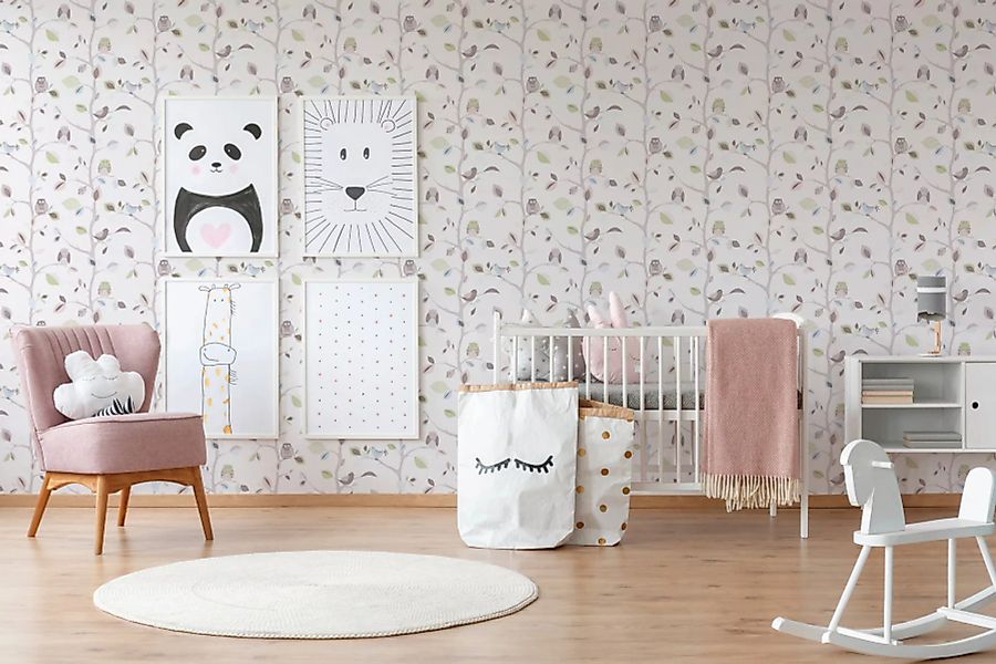 Bricoflor Kinderzimmer Tapete Eule Moderne Papiertapete mit Eulen Ideal für günstig online kaufen